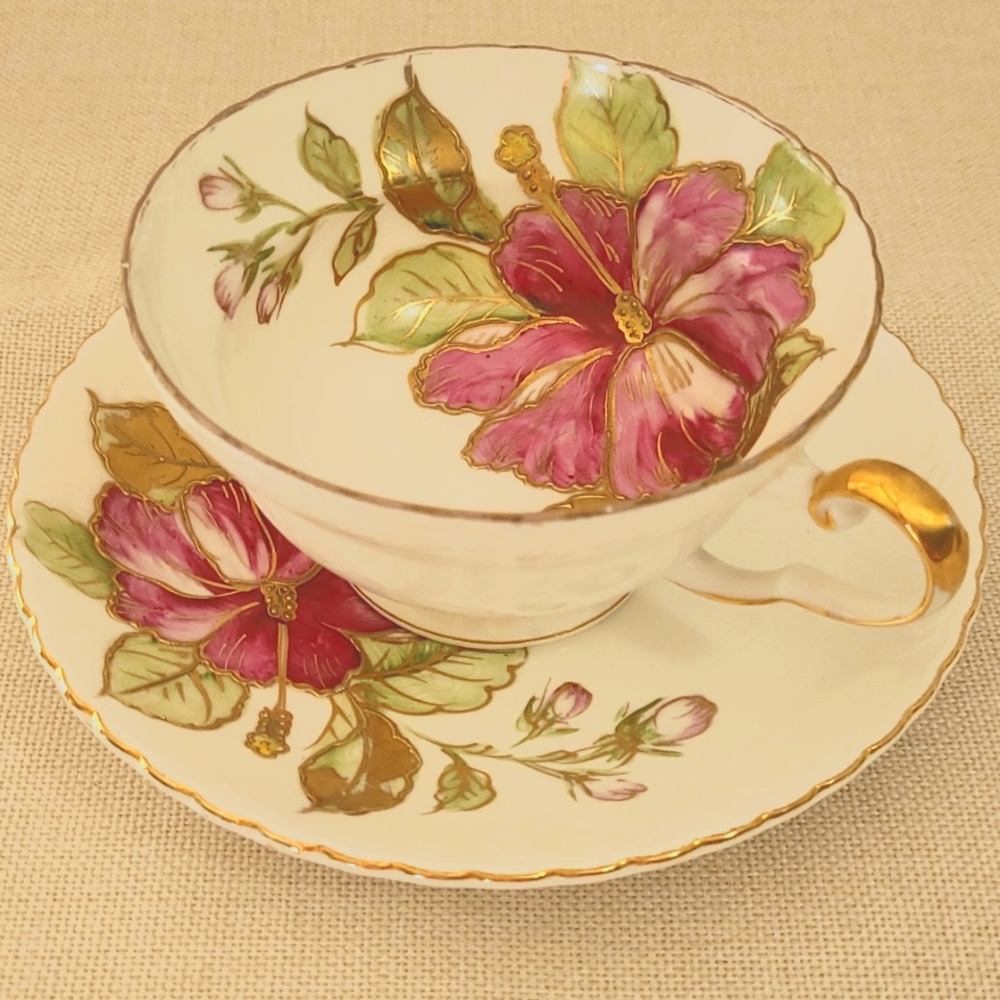 Handpainted Bone China Cup & Saucer - Sanford China - Japan
